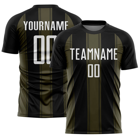 Custom Black White-Olive Line Sublimation Soccer Uniform Jersey - Main View