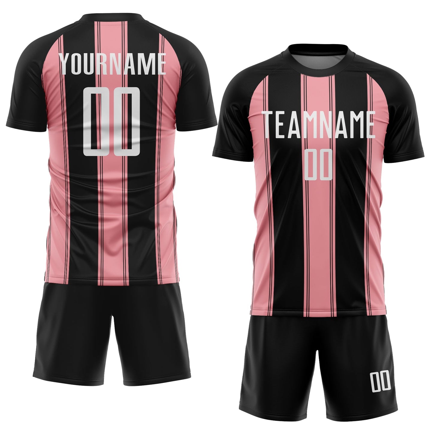 Custom Black White-Medium Pink Line Sublimation Soccer Uniform Jersey view 2