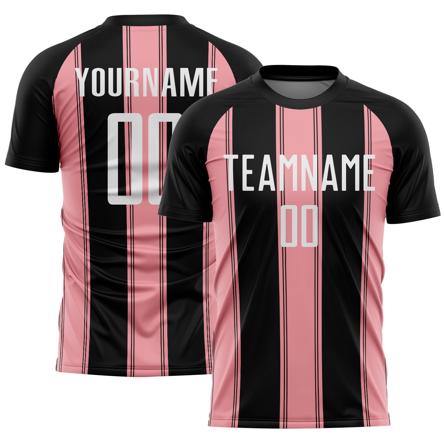 Custom Black White-Medium Pink Line Sublimation Soccer Uniform Jersey - Main View