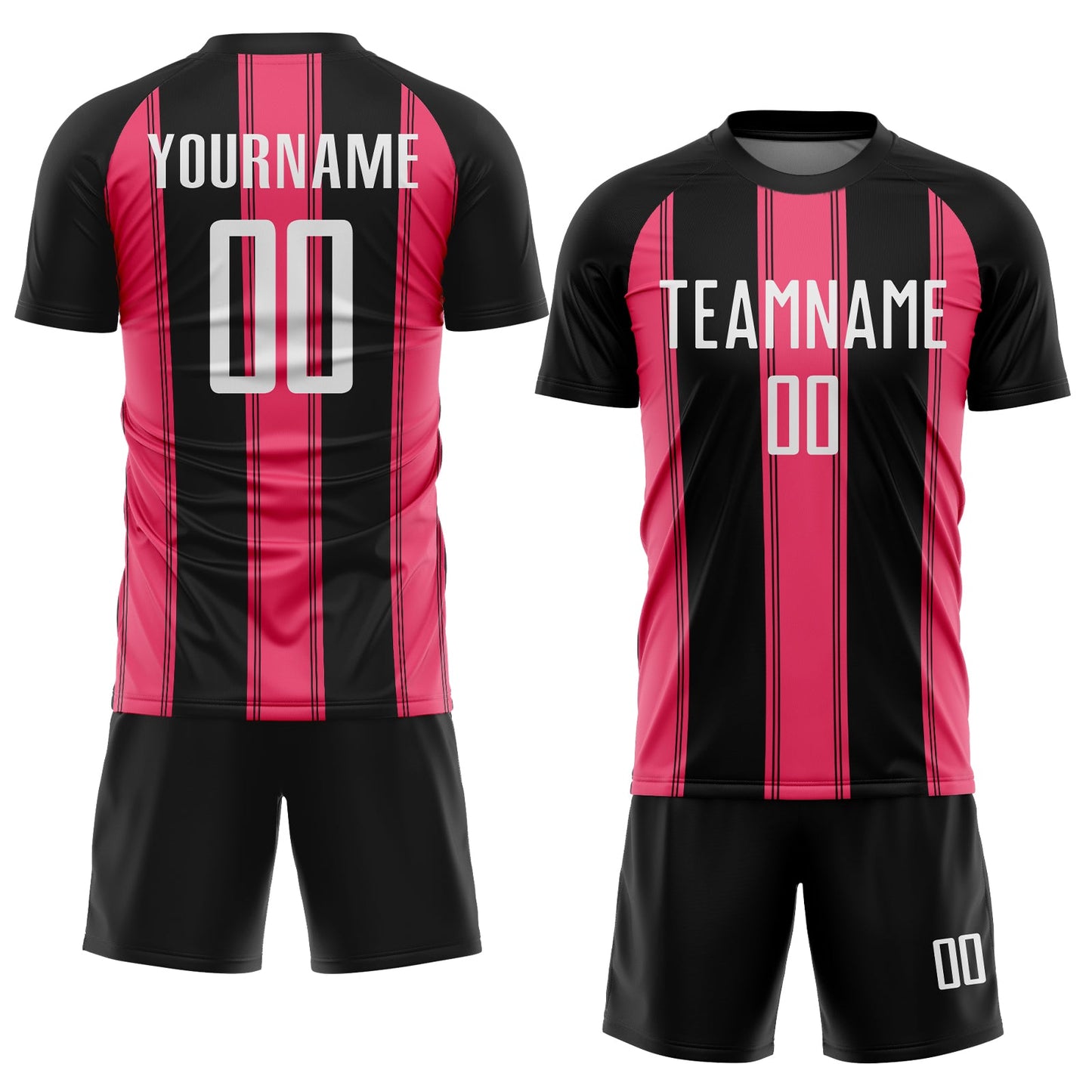Custom Black White-Neon Pink Line Sublimation Soccer Uniform Jersey view 2