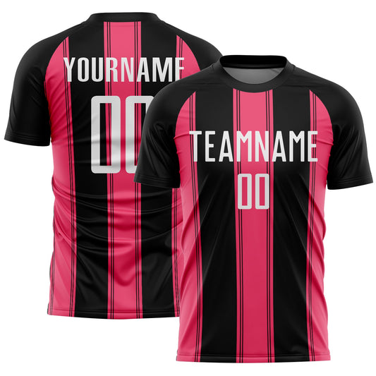 Custom Black White-Neon Pink Line Sublimation Soccer Uniform Jersey - Main View