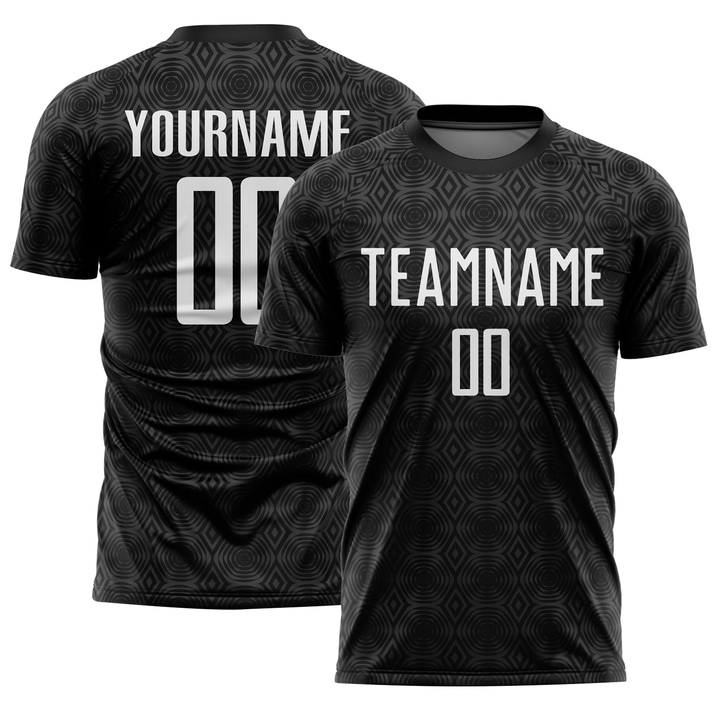 Custom Black White Geometric Shapes Sublimation Soccer Uniform Jersey - Main View