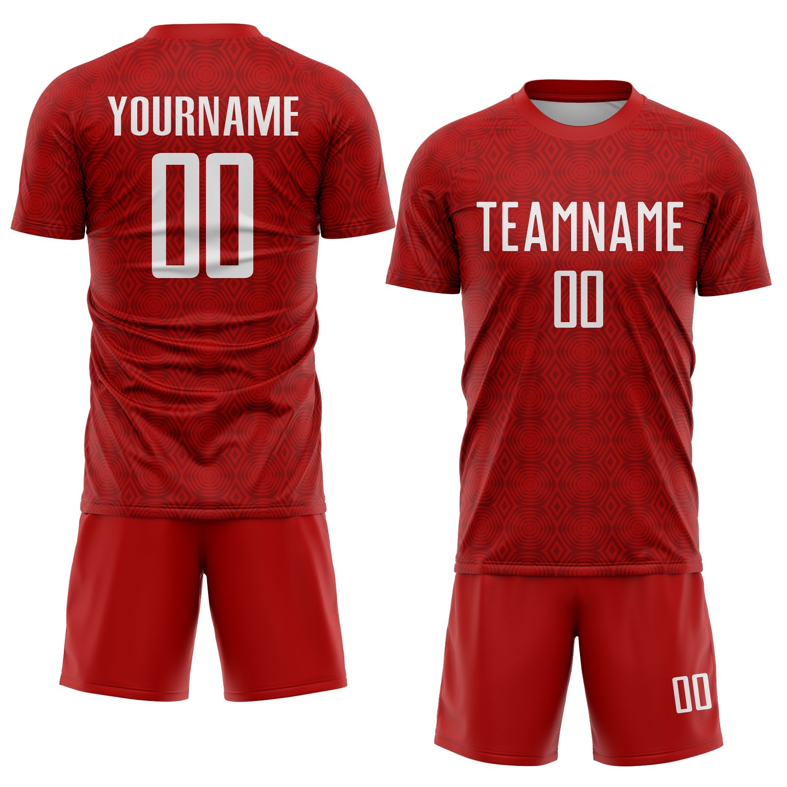 Custom Red White Geometric Shapes Sublimation Soccer Uniform Jersey view 2