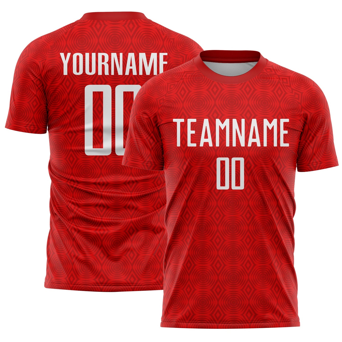 Custom Red White Geometric Shapes Sublimation Soccer Uniform Jersey - Main View