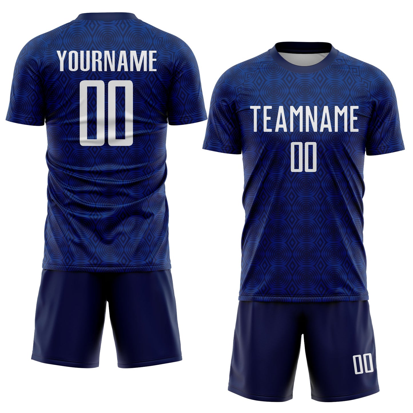 Custom Navy White-Royal Geometric Shapes Sublimation Soccer Uniform Jersey view 2