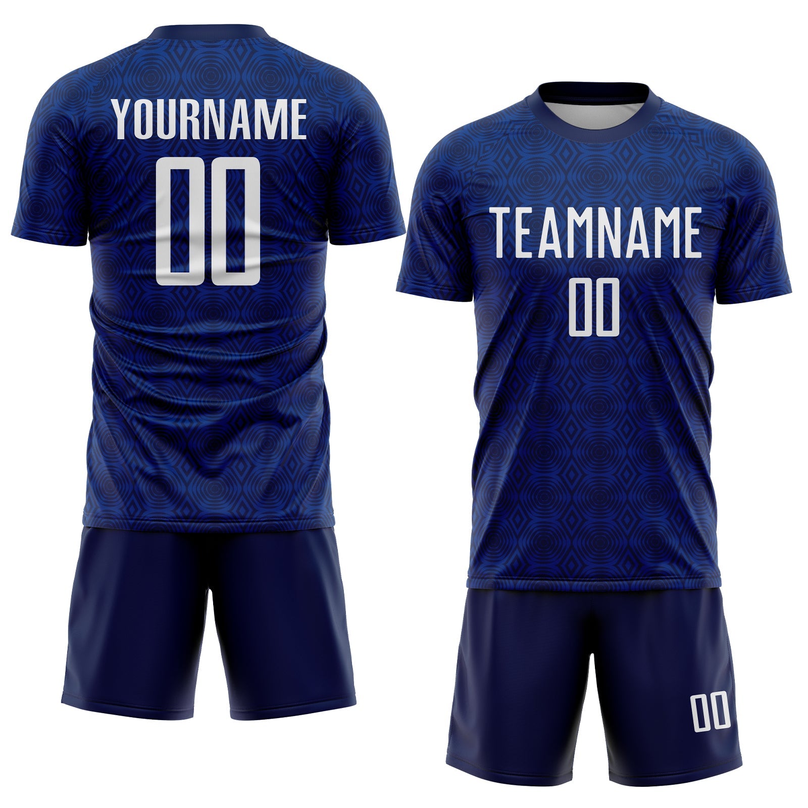 Custom Navy White-Royal Geometric Shapes Sublimation Soccer Uniform Jersey view 2