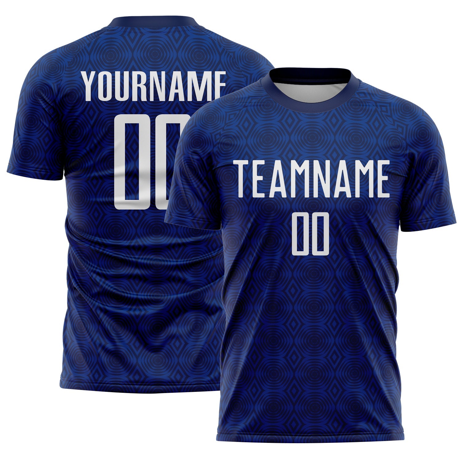Custom Navy White-Royal Geometric Shapes Sublimation Soccer Uniform Jersey - Main View