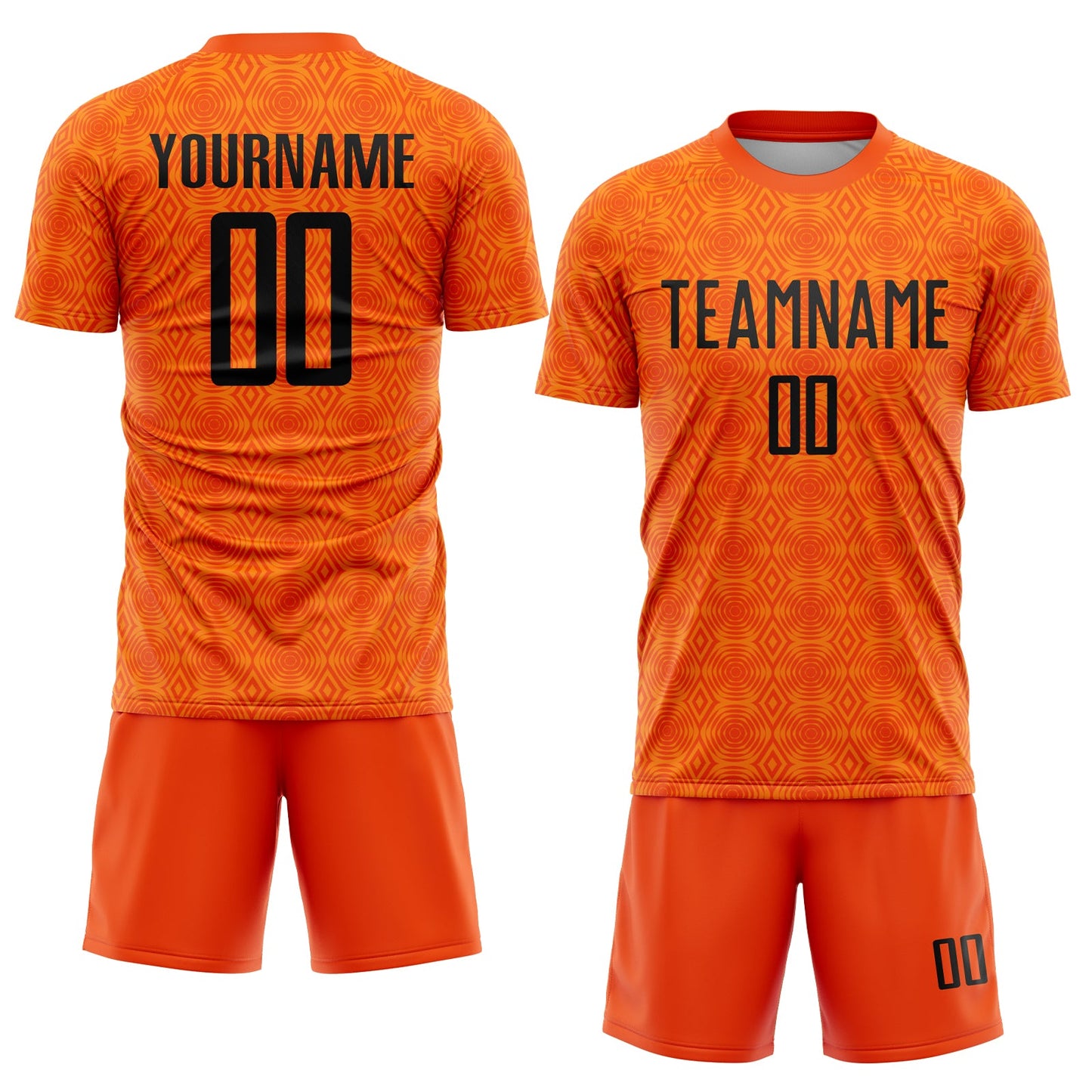 Custom Orange Black-Bay Orange Geometric Shapes Sublimation Soccer Uniform Jersey view 2