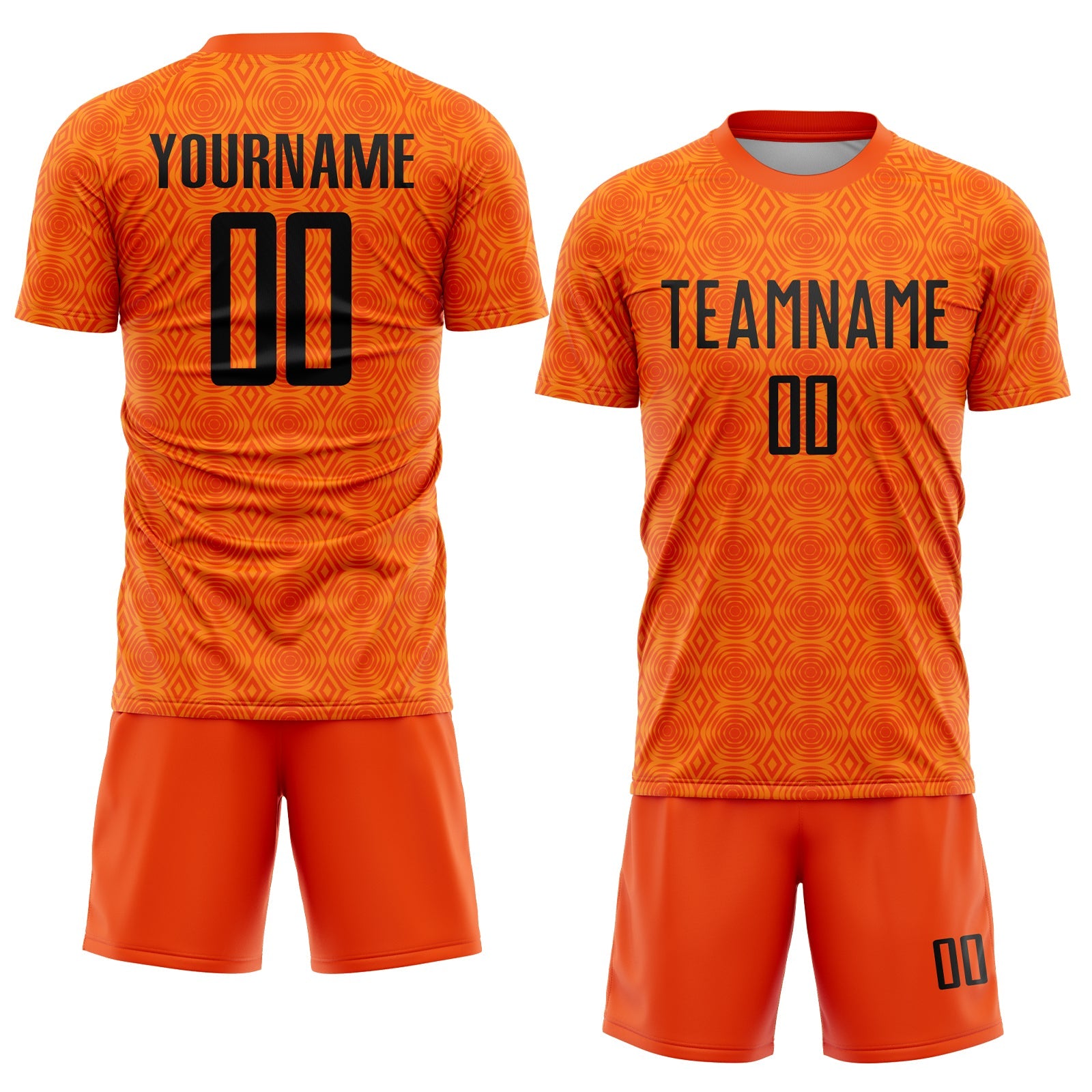 Custom Orange Black-Bay Orange Geometric Shapes Sublimation Soccer Uniform Jersey view 2