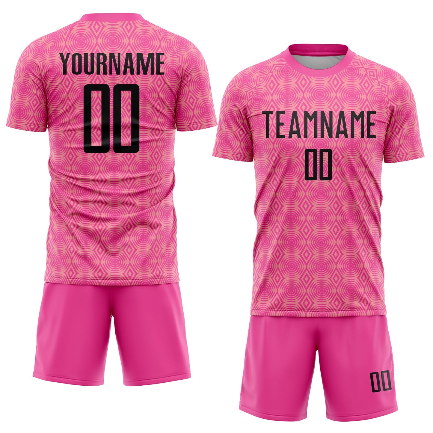 Custom Pink Black-Medium Pink Geometric Shapes Sublimation Soccer Uniform Jersey view 2
