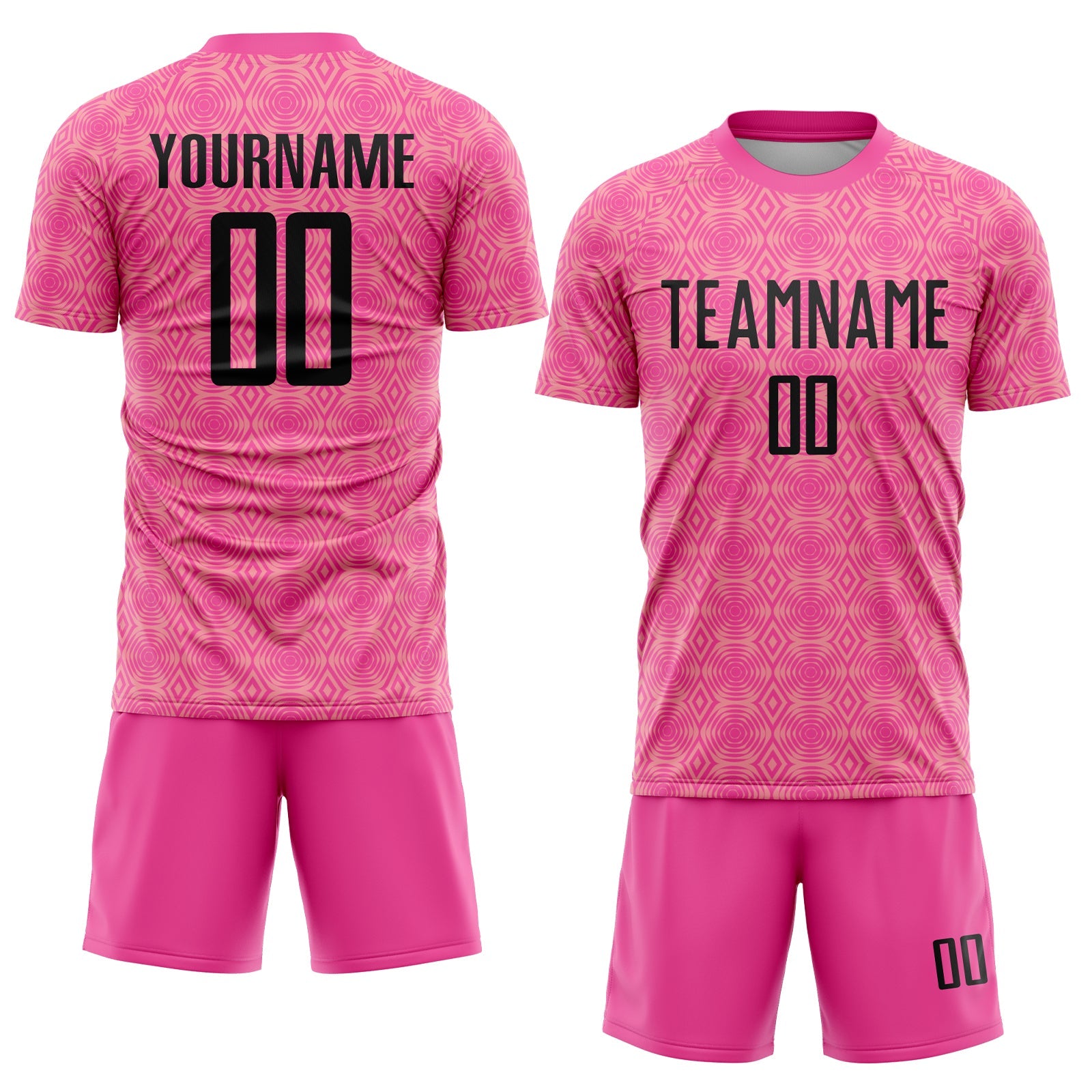 Custom Pink Black-Medium Pink Geometric Shapes Sublimation Soccer Uniform Jersey view 2