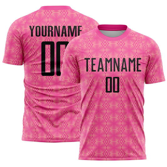 Custom Pink Black-Medium Pink Geometric Shapes Sublimation Soccer Uniform Jersey - Main View