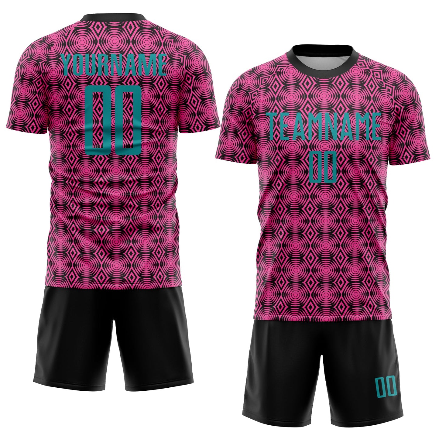 Custom Pink Teal-Black Geometric Shapes Sublimation Soccer Uniform Jersey view 2