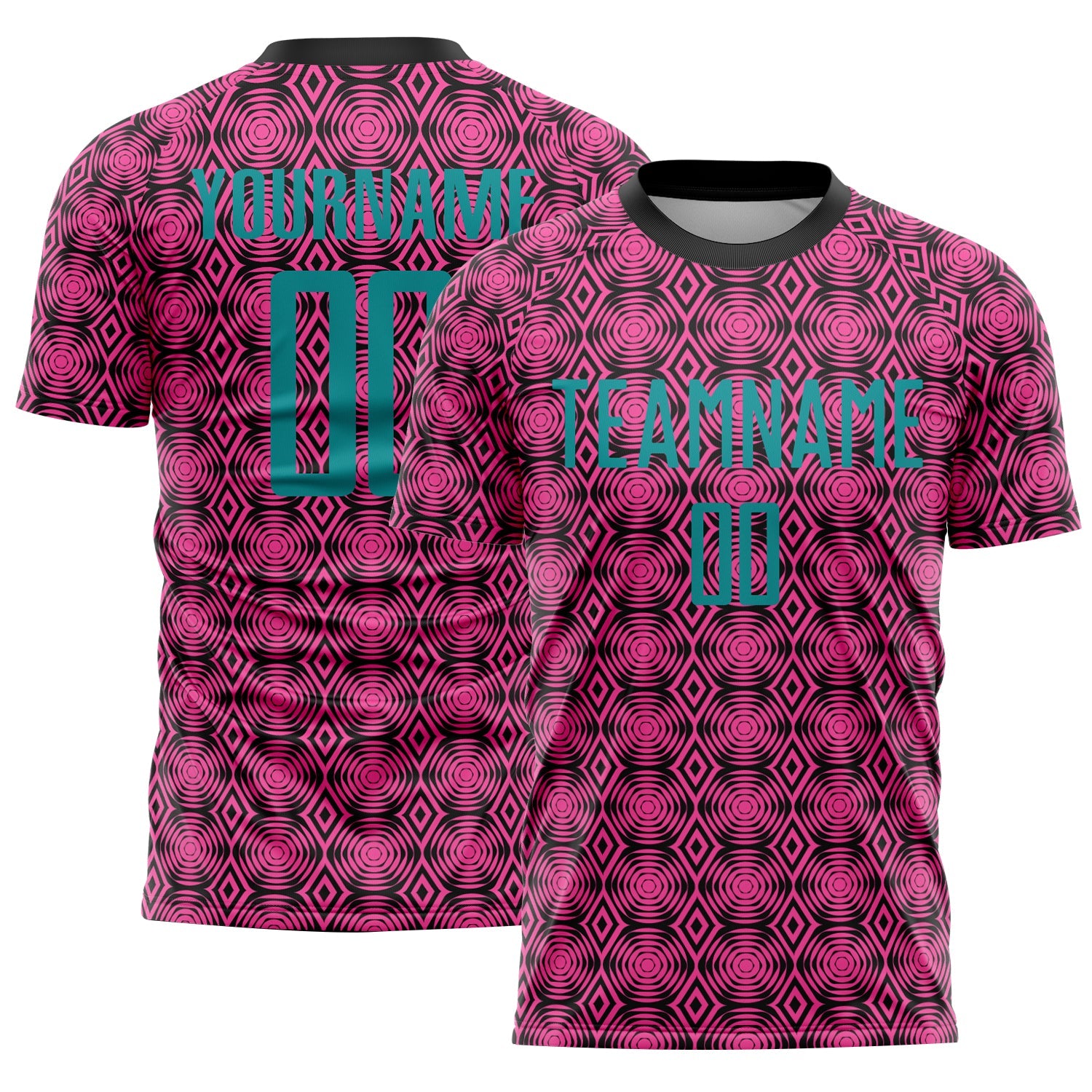Custom Pink Teal-Black Geometric Shapes Sublimation Soccer Uniform Jersey - Main View
