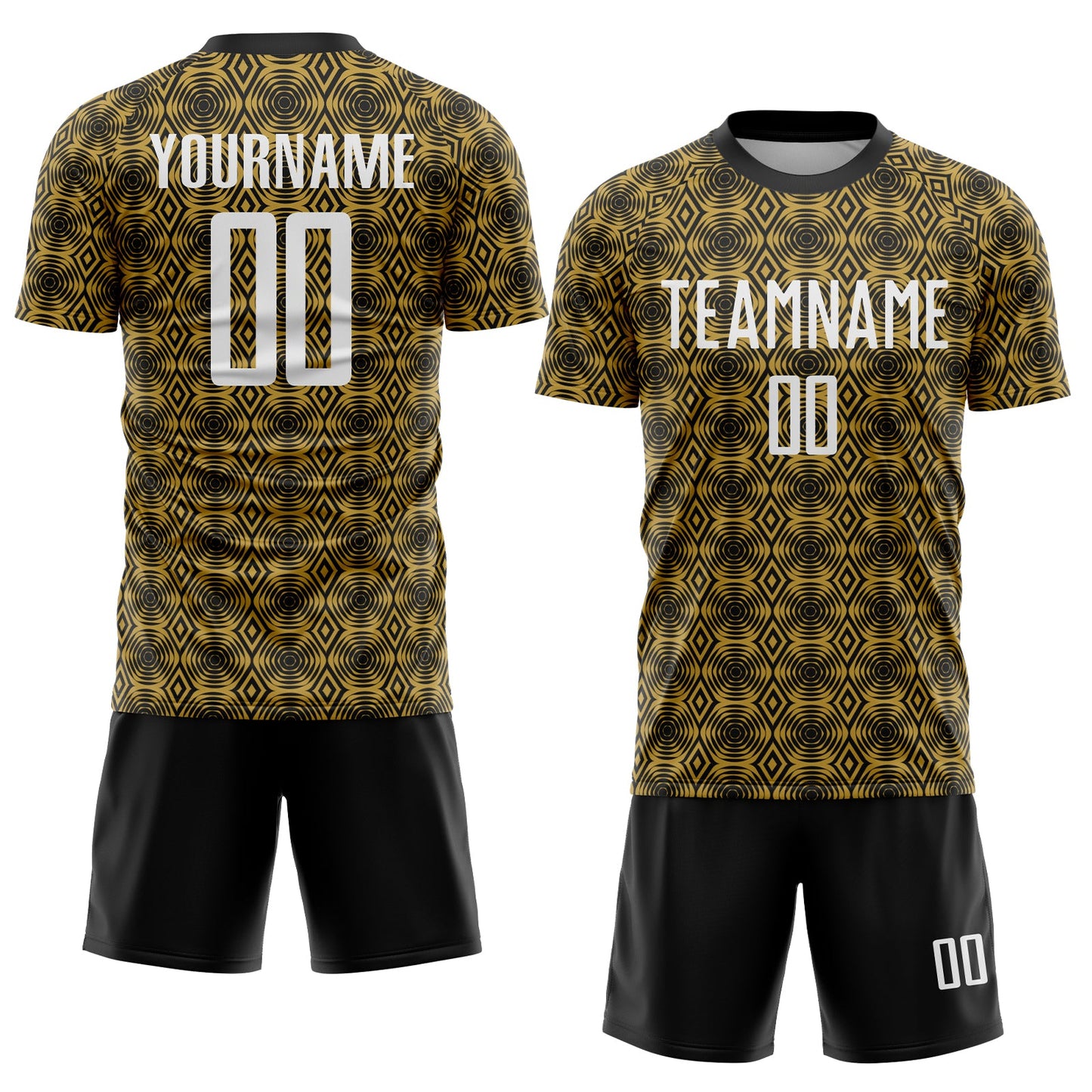 Custom Old Gold White-Black Geometric Shapes Sublimation Soccer Uniform Jersey view 2