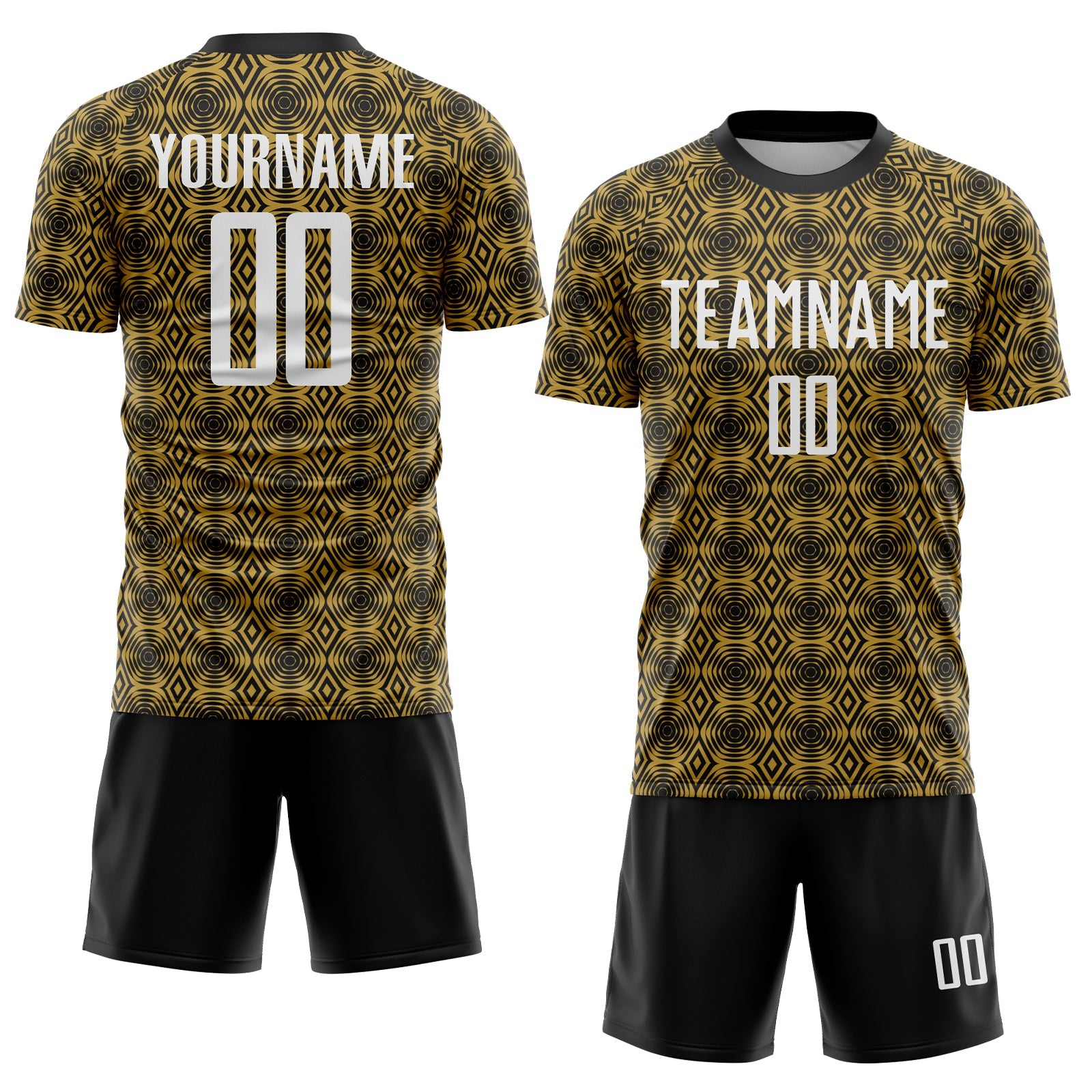 Custom Old Gold White-Black Geometric Shapes Sublimation Soccer Uniform Jersey view 2