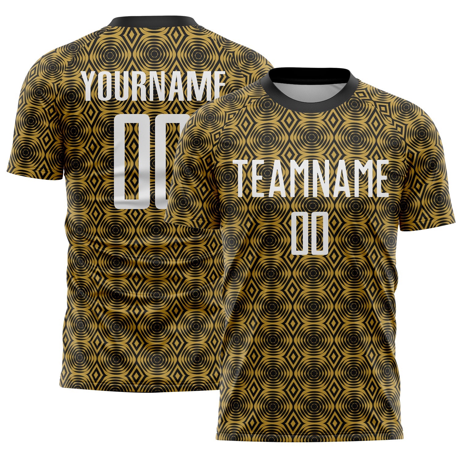 Custom Old Gold White-Black Geometric Shapes Sublimation Soccer Uniform Jersey - Main View