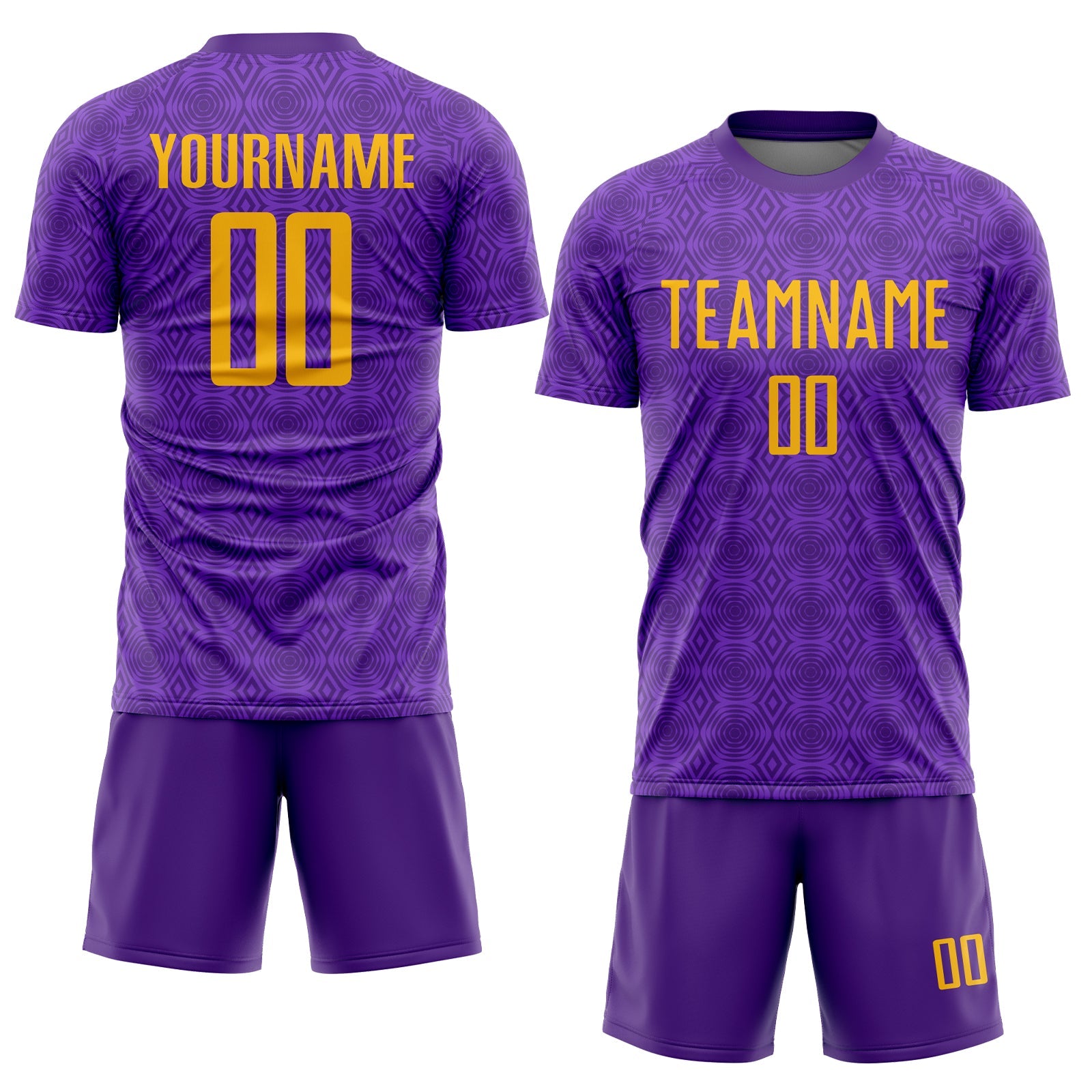 Custom Purple Gold Geometric Shapes Sublimation Soccer Uniform Jersey view 2