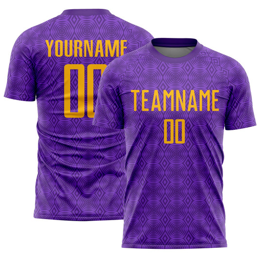 Custom Purple Gold Geometric Shapes Sublimation Soccer Uniform Jersey - Main View