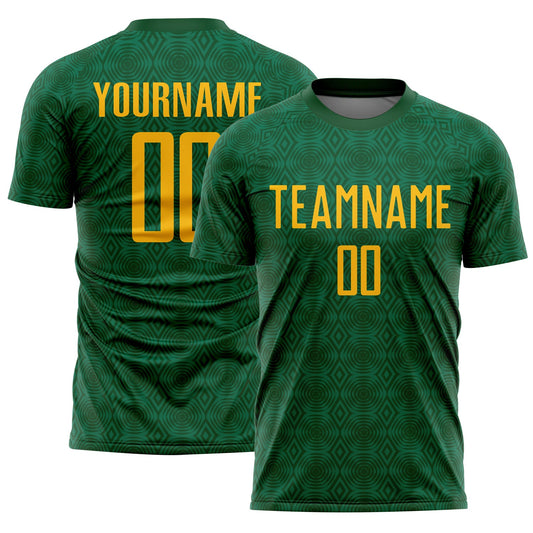 Custom Green Gold-Kelly Green Geometric Shapes Sublimation Soccer Uniform Jersey - Main View