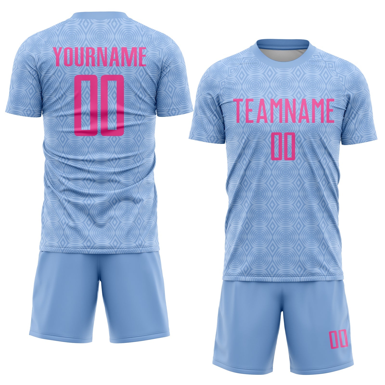 Custom Light Blue Pink Geometric Shapes Sublimation Soccer Uniform Jersey view 2