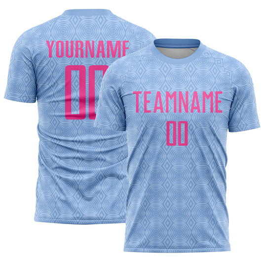 Custom Light Blue Pink Geometric Shapes Sublimation Soccer Uniform Jersey - Main View