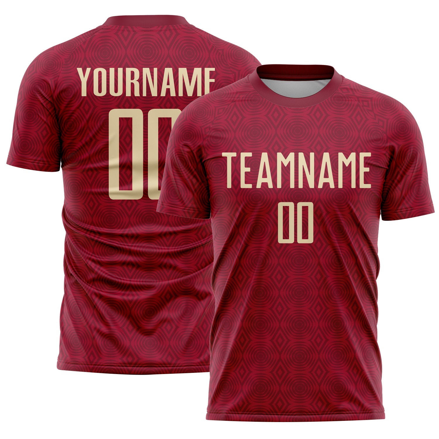 Custom Crimson Cream Geometric Shapes Sublimation Soccer Uniform Jersey - Main View