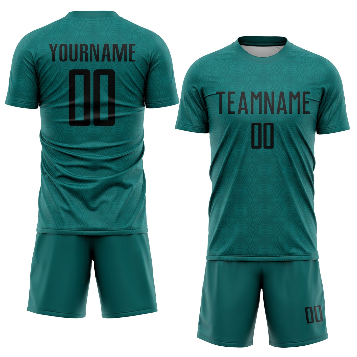 Custom Teal Black Geometric Shapes Sublimation Soccer Uniform Jersey view 2