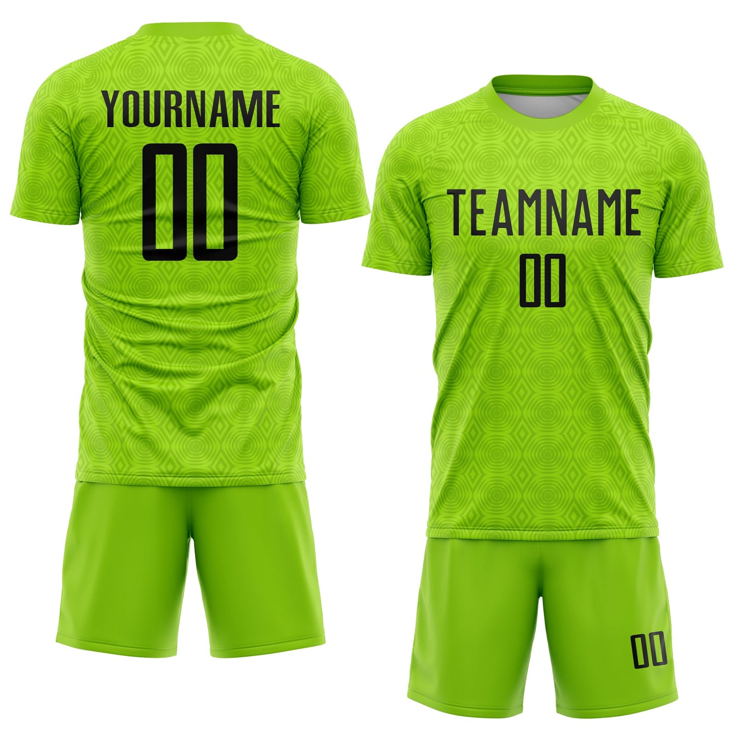 Custom Neon Green Black Geometric Shapes Sublimation Soccer Uniform Jersey view 2