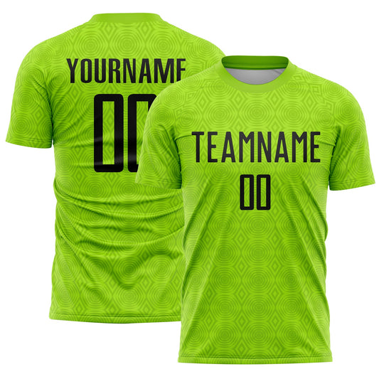 Custom Neon Green Black Geometric Shapes Sublimation Soccer Uniform Jersey - Main View