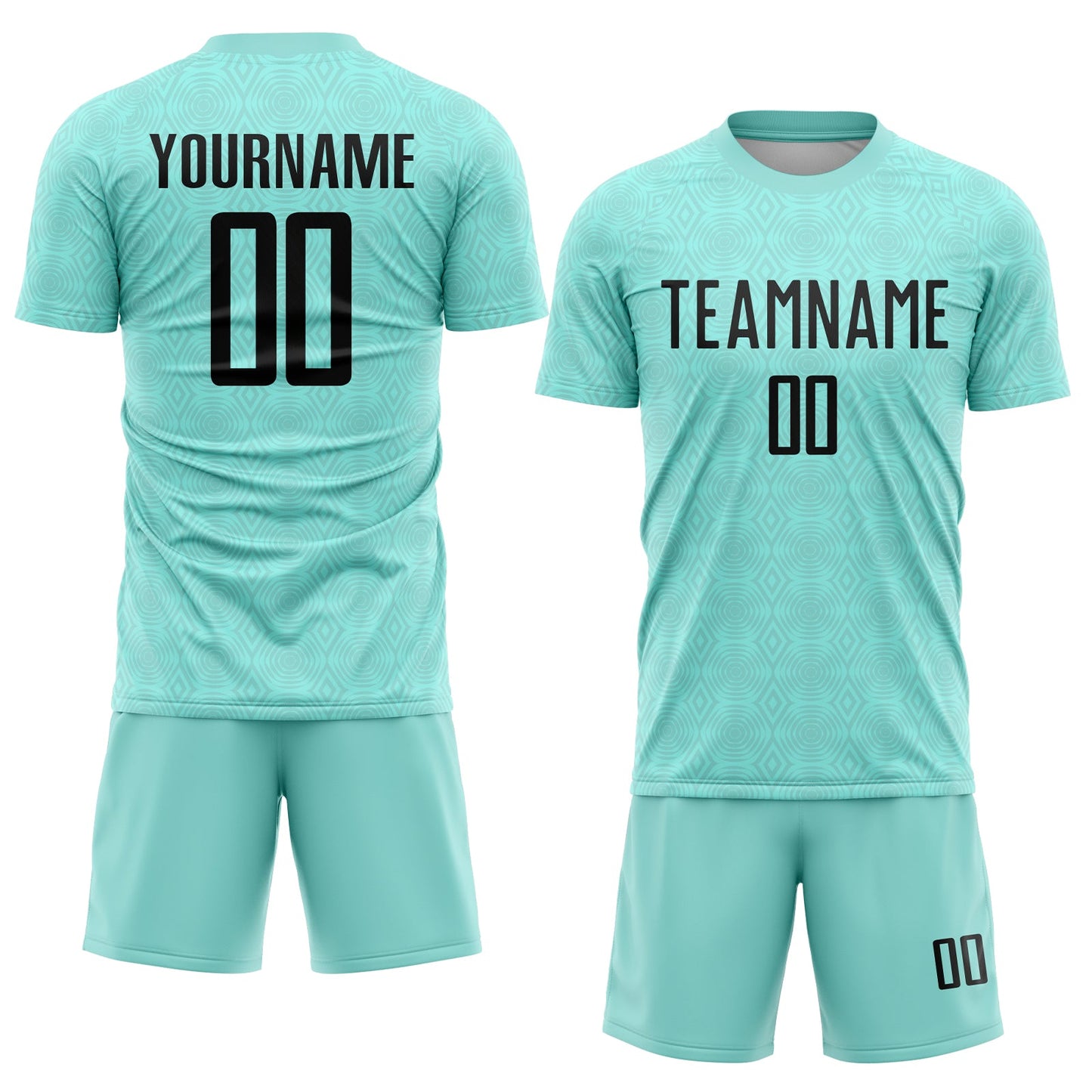 Custom Ice Blue Black Geometric Shapes Sublimation Soccer Uniform Jersey view 2
