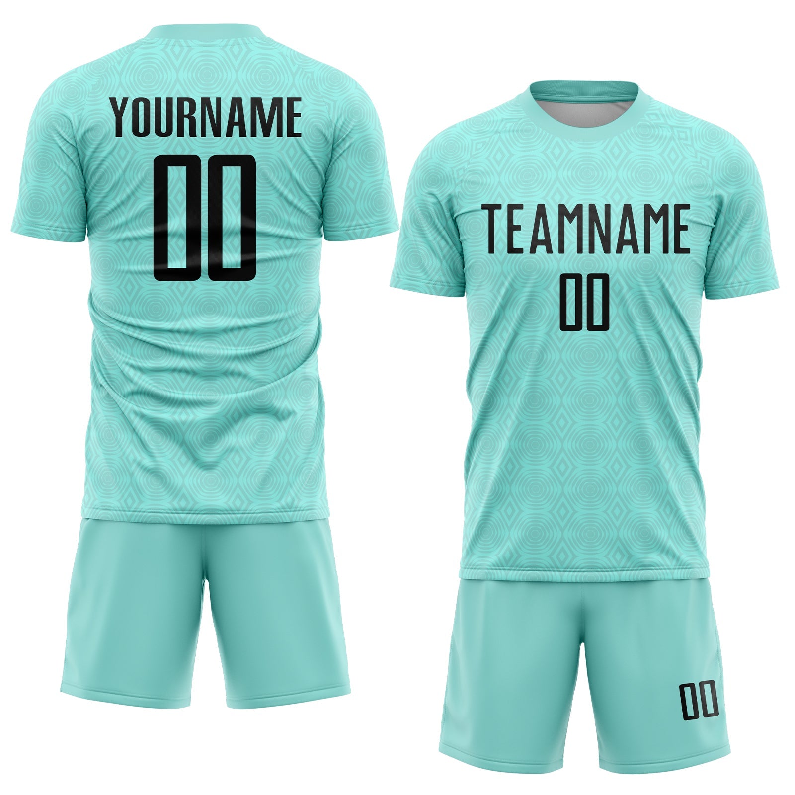 Custom Ice Blue Black Geometric Shapes Sublimation Soccer Uniform Jersey view 2