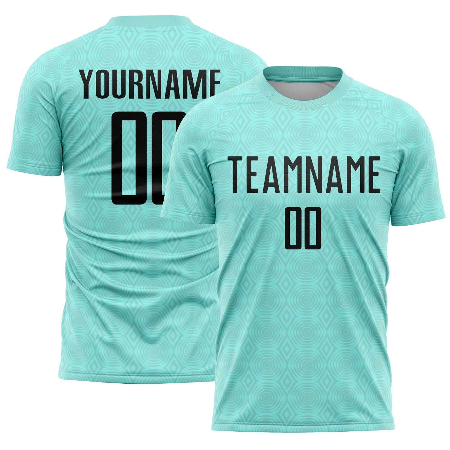 Custom Ice Blue Black Geometric Shapes Sublimation Soccer Uniform Jersey - Main View