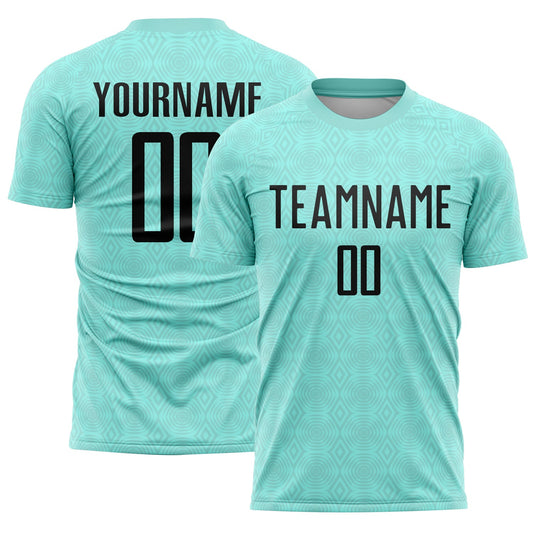 Custom Ice Blue Black Geometric Shapes Sublimation Soccer Uniform Jersey - Main View