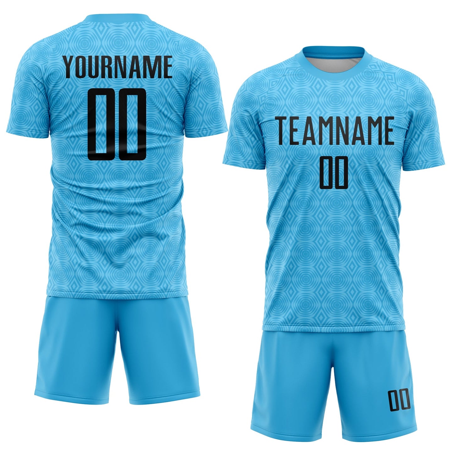 Custom Sky Blue Black Geometric Shapes Sublimation Soccer Uniform Jersey view 2