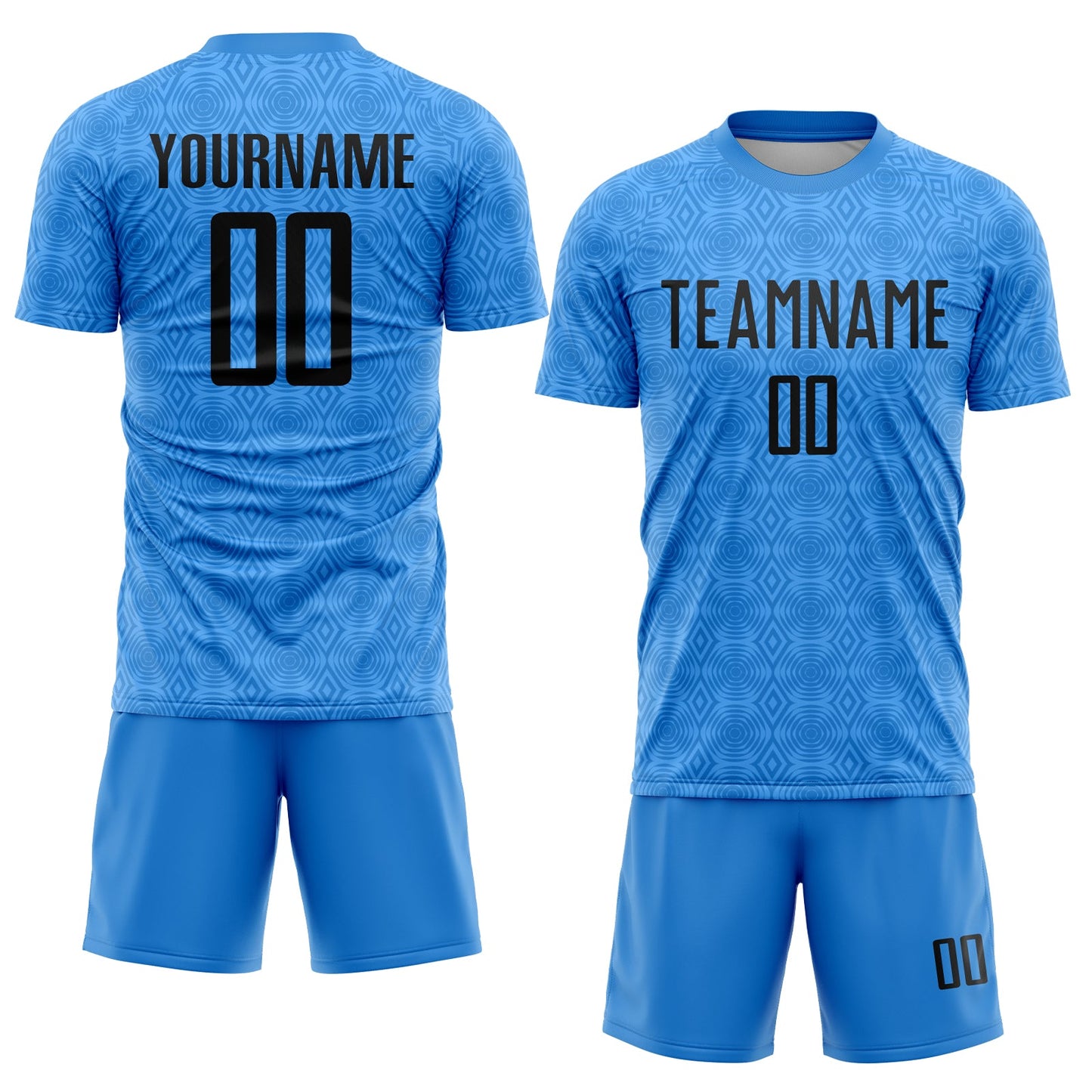 Custom Powder Blue Black Geometric Shapes Sublimation Soccer Uniform Jersey view 2