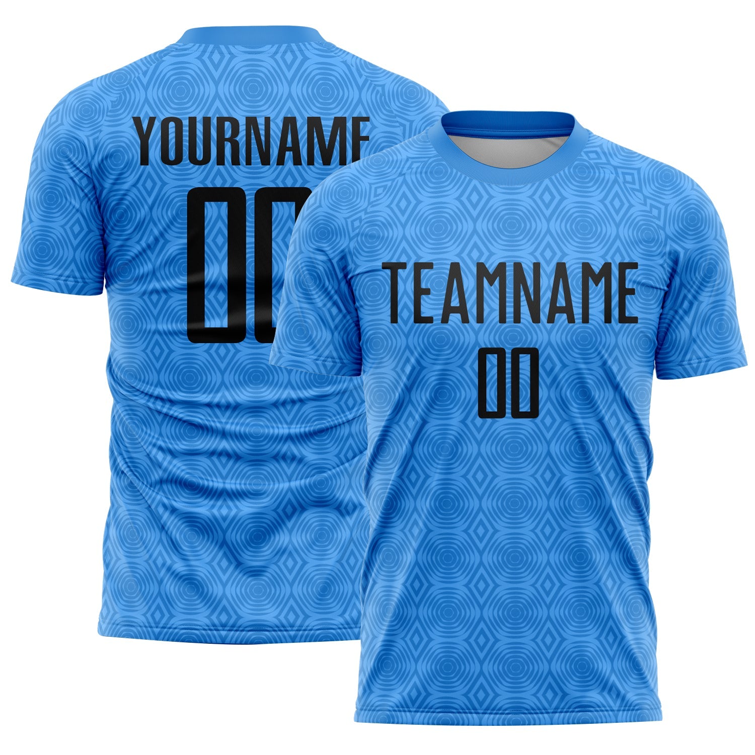 Custom Powder Blue Black Geometric Shapes Sublimation Soccer Uniform Jersey - Main View