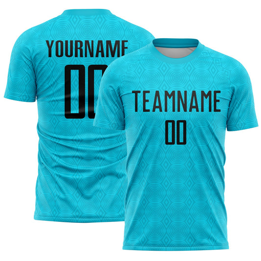 Custom Lakes Blue Black Geometric Shapes Sublimation Soccer Uniform Jersey - Main View