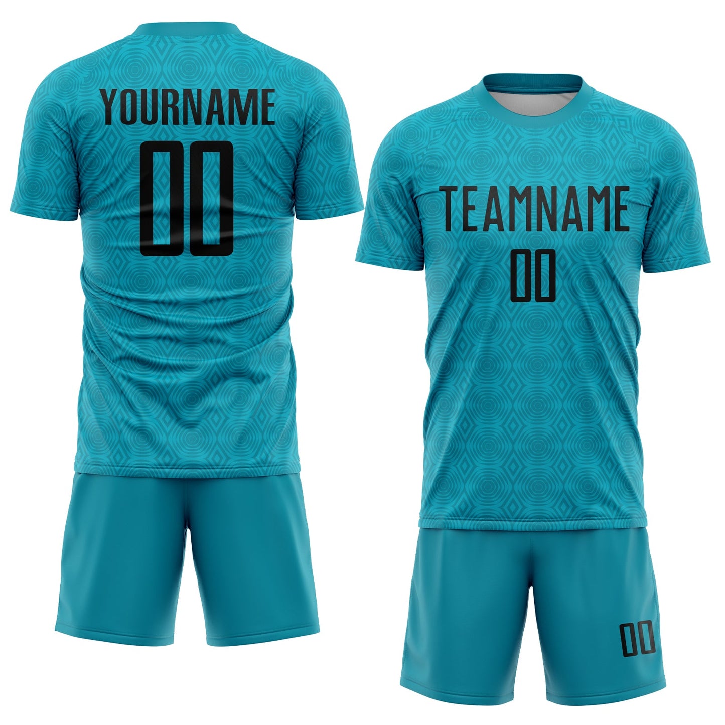 Custom Teal Black Geometric Shapes Sublimation Soccer Uniform Jersey view 2