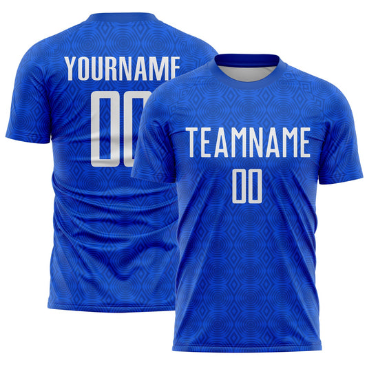 Custom Thunder Blue Black Geometric Shapes Sublimation Soccer Uniform Jersey - Main View