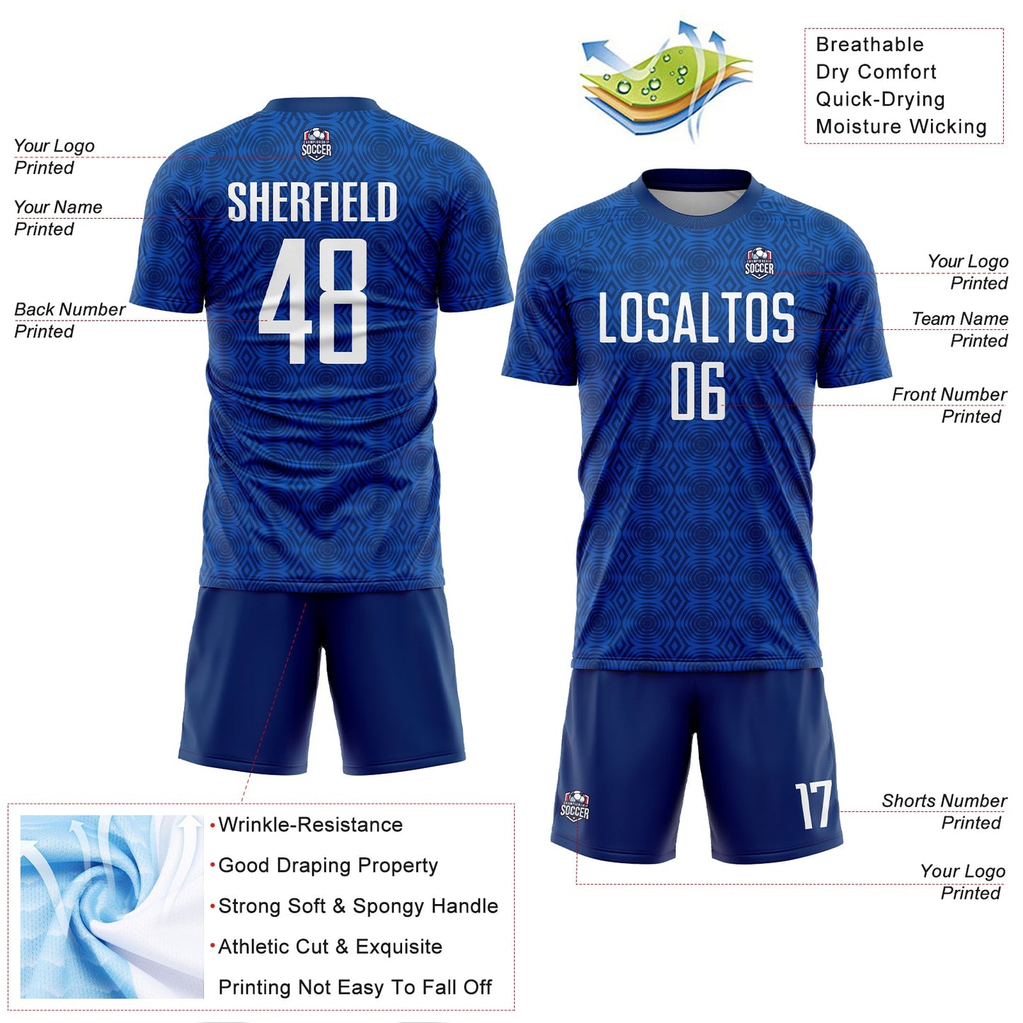 Custom US Navy Blue Black Geometric Shapes Sublimation Soccer Uniform Jersey view 4