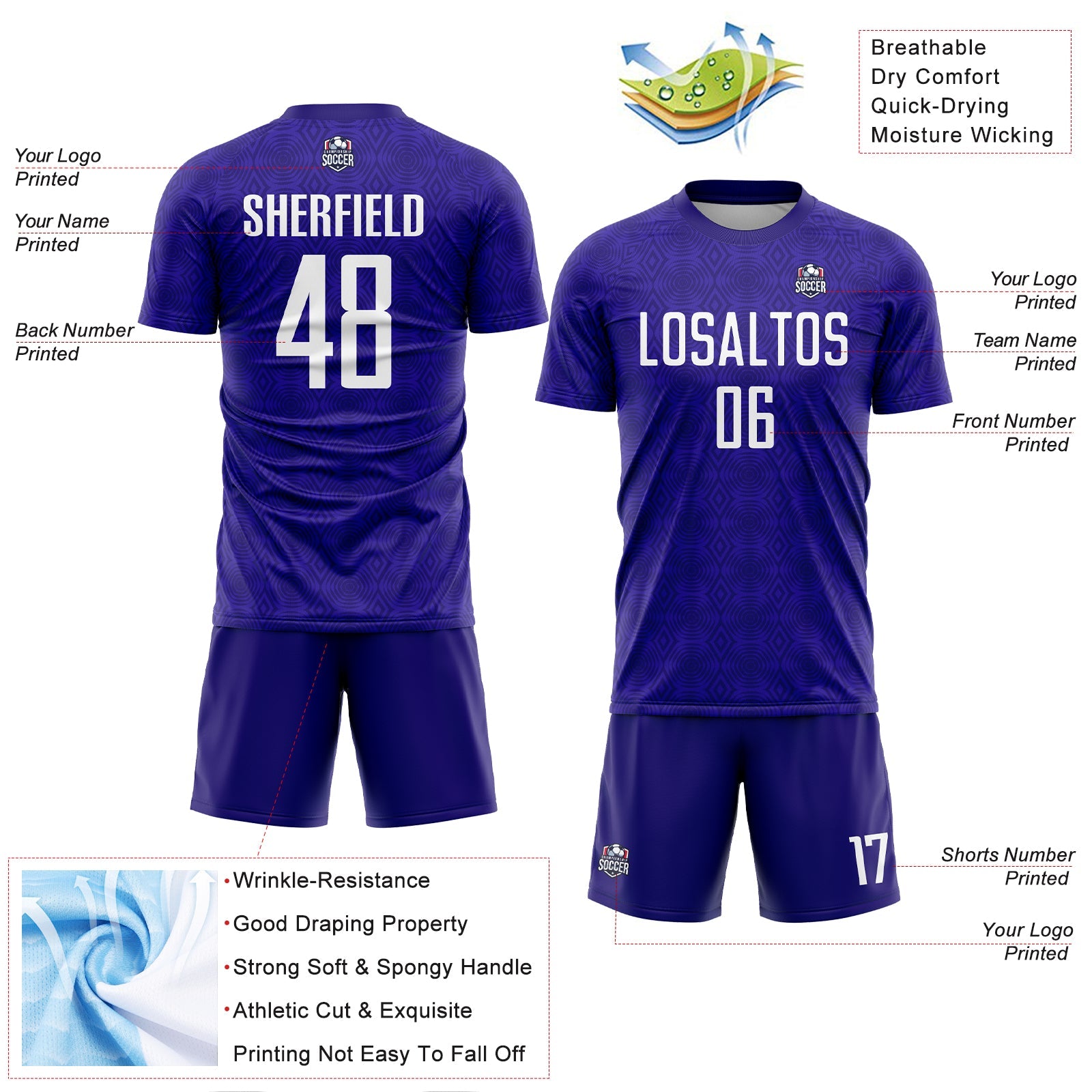Custom Dark Purple Black Geometric Shapes Sublimation Soccer Uniform Jersey view 4