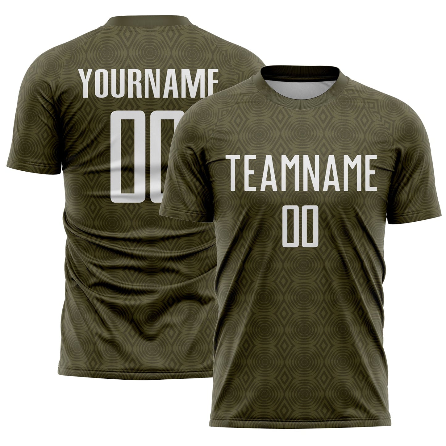 Custom Olive White Geometric Shapes Sublimation Salute To Service Soccer Uniform Jersey - Main View
