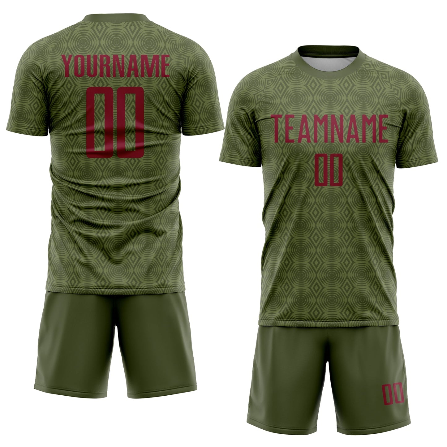 Custom Olive Crimson Geometric Shapes Sublimation Salute To Service Soccer Uniform Jersey view 2