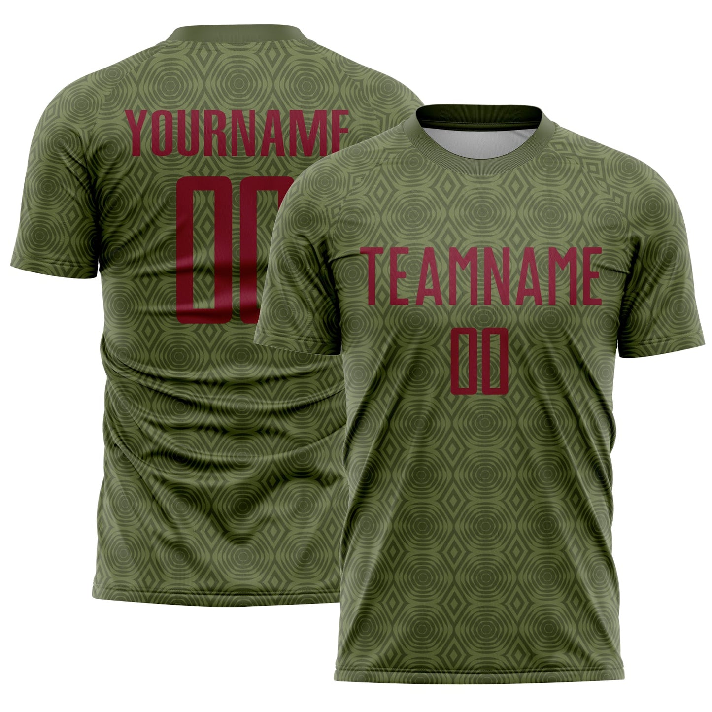Custom Olive Crimson Geometric Shapes Sublimation Salute To Service Soccer Uniform Jersey - Main View