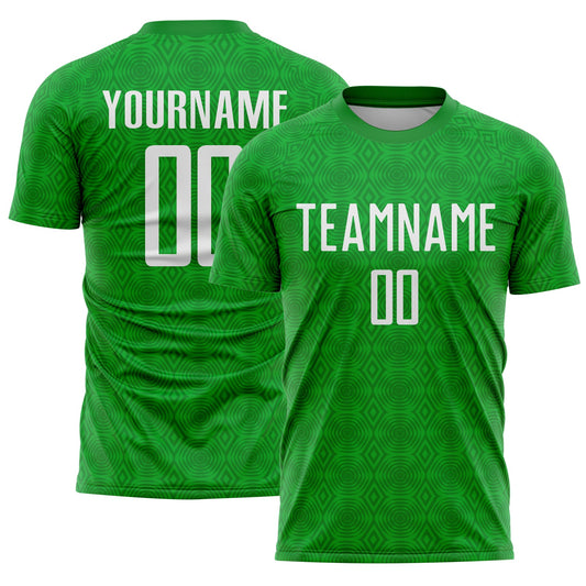 Custom Grass Green White Geometric Shapes Sublimation Soccer Uniform Jersey - Main View
