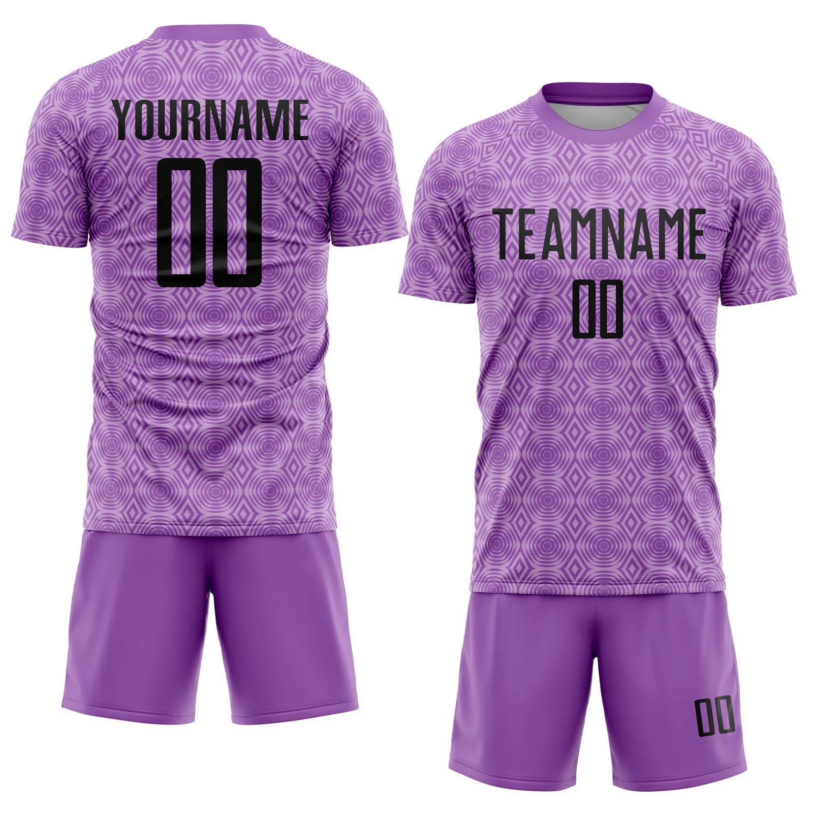 Custom Medium Purple Black-Light Purple Geometric Shapes Sublimation Soccer Uniform Jersey view 2