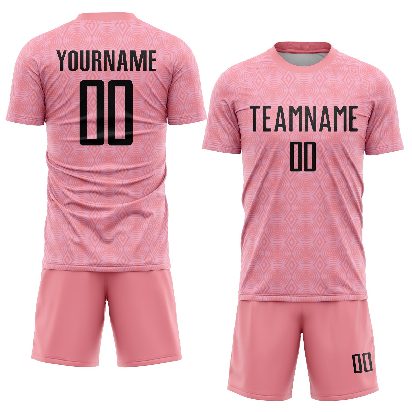 Custom Medium Pink Black-Light Pink Geometric Shapes Sublimation Soccer Uniform Jersey view 2
