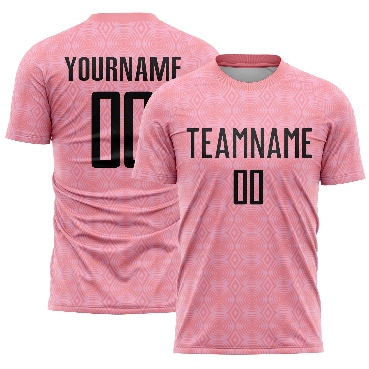Custom Medium Pink Black-Light Pink Geometric Shapes Sublimation Soccer Uniform Jersey - Main View