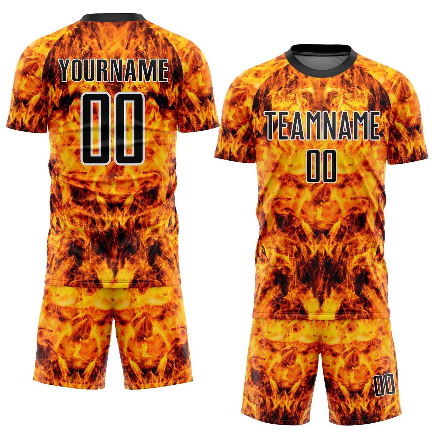 Custom Yellow Black-White Flame Sublimation Soccer Uniform Jersey view 2